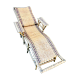 Chaise longue transat ancienne en rotin 20e siècle