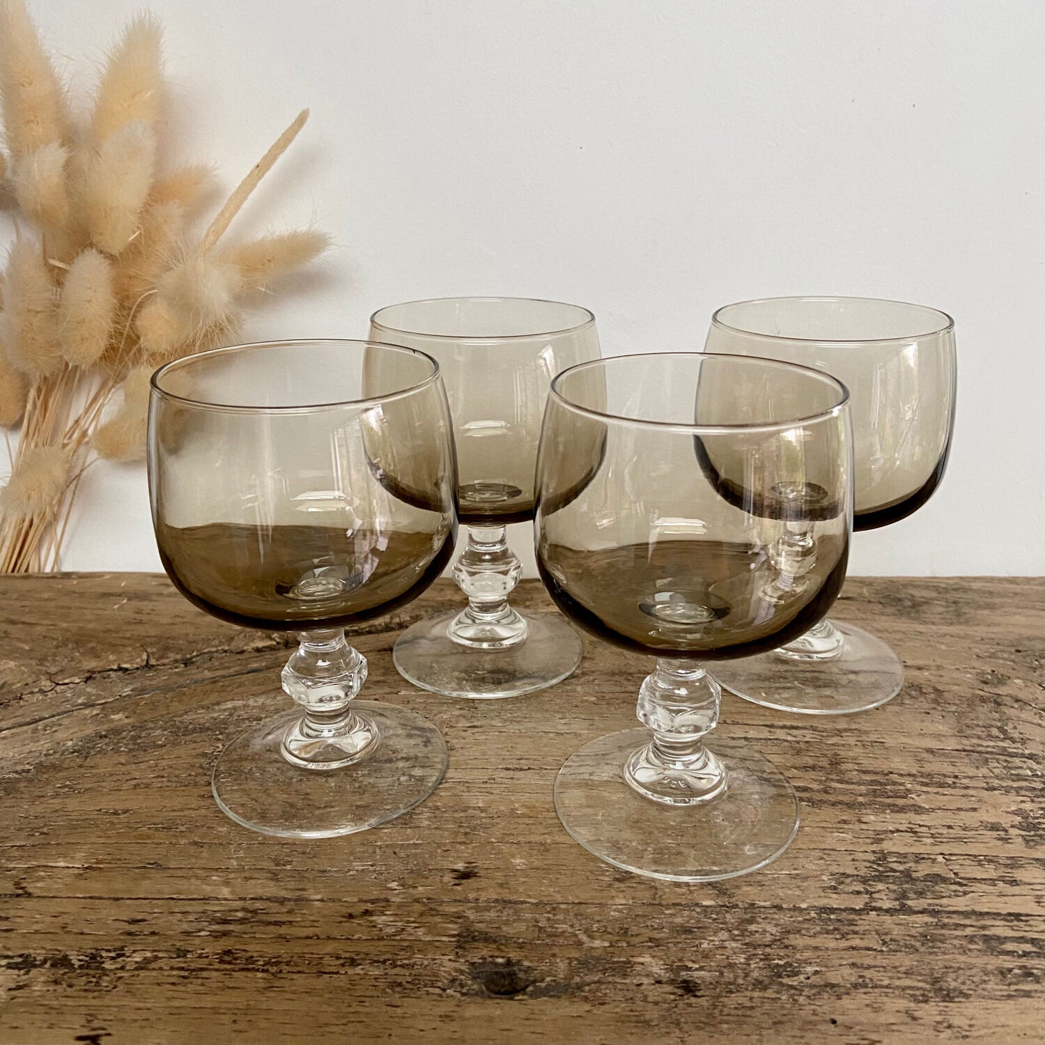 4 vintage luminarc smoked glasses