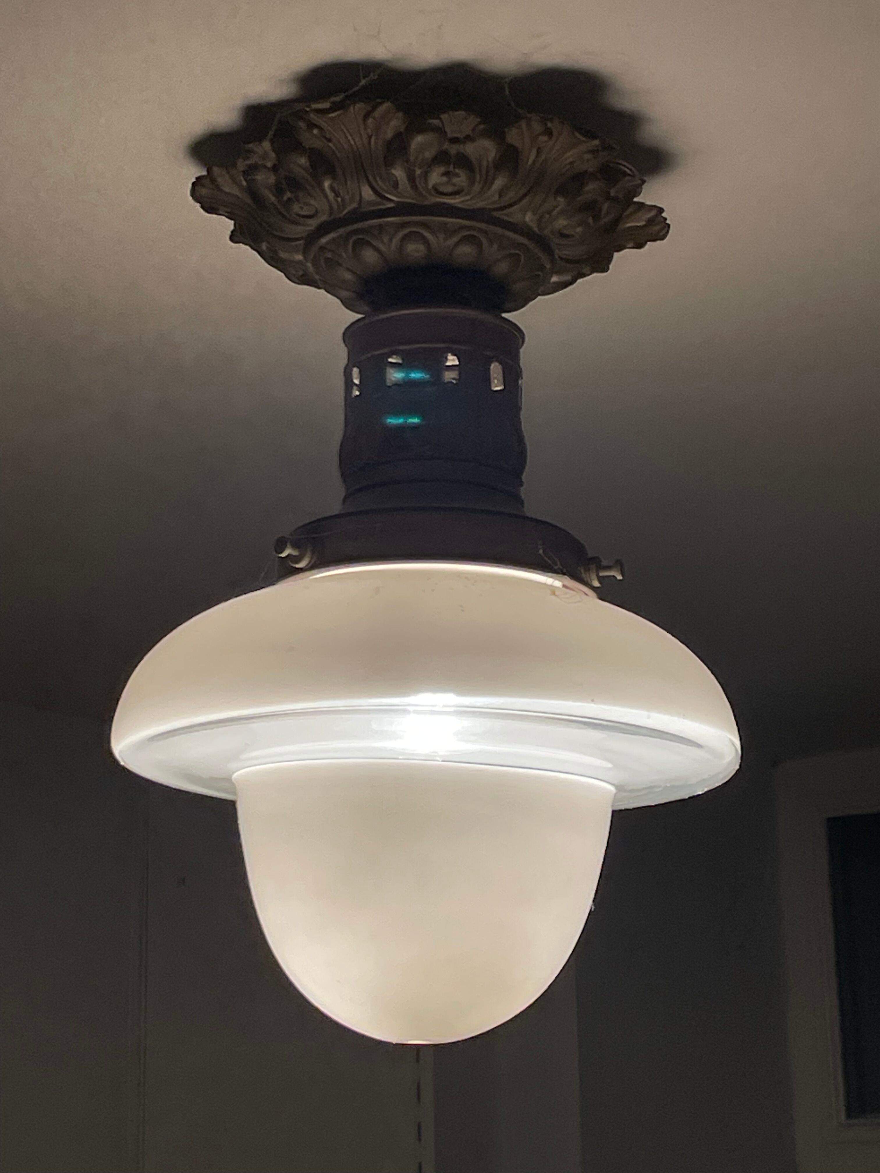 Chandelier Old Art Deco Ceiling Lamp Vintage Lamp Opaline circa 1930