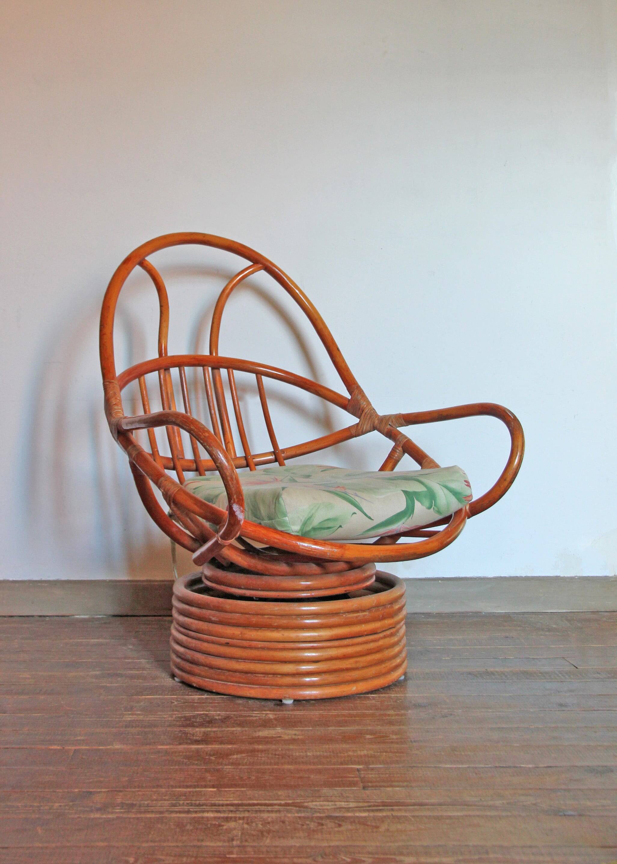 Rattan armchair, reclining and swivel, 70s