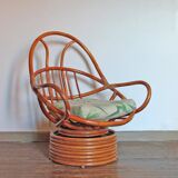 Rattan armchair, reclining and swivel, 70s