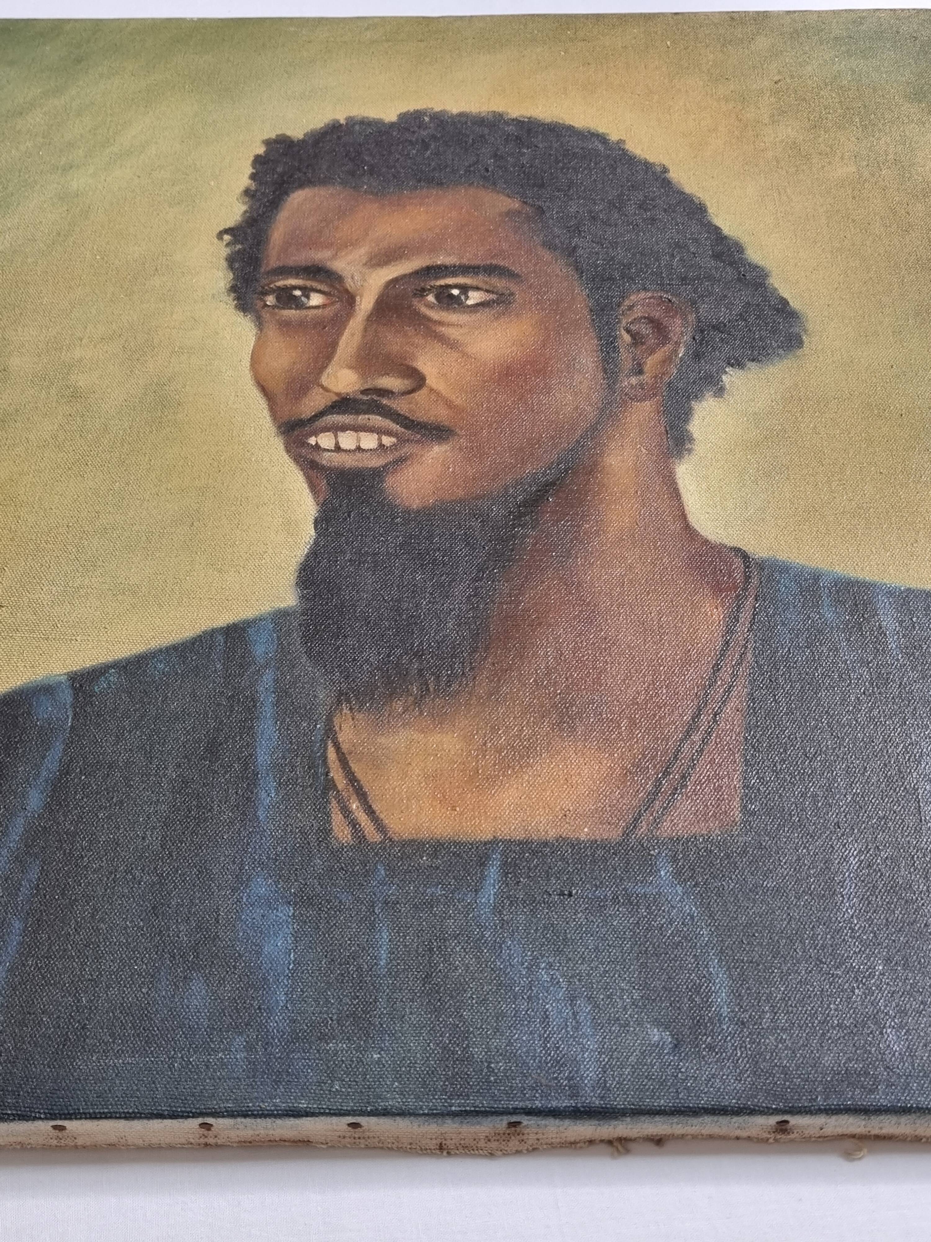 Portrait of a young Mauritanian man Oil on canvas signed Bastien 57x51 cm