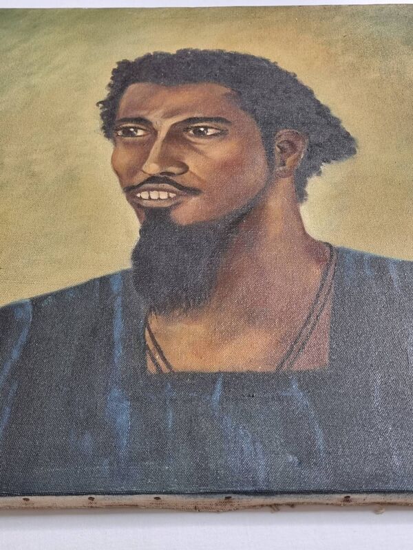 Portrait de jeune homme mauritanien Huile sur toile signée Bastien 57x51 cm