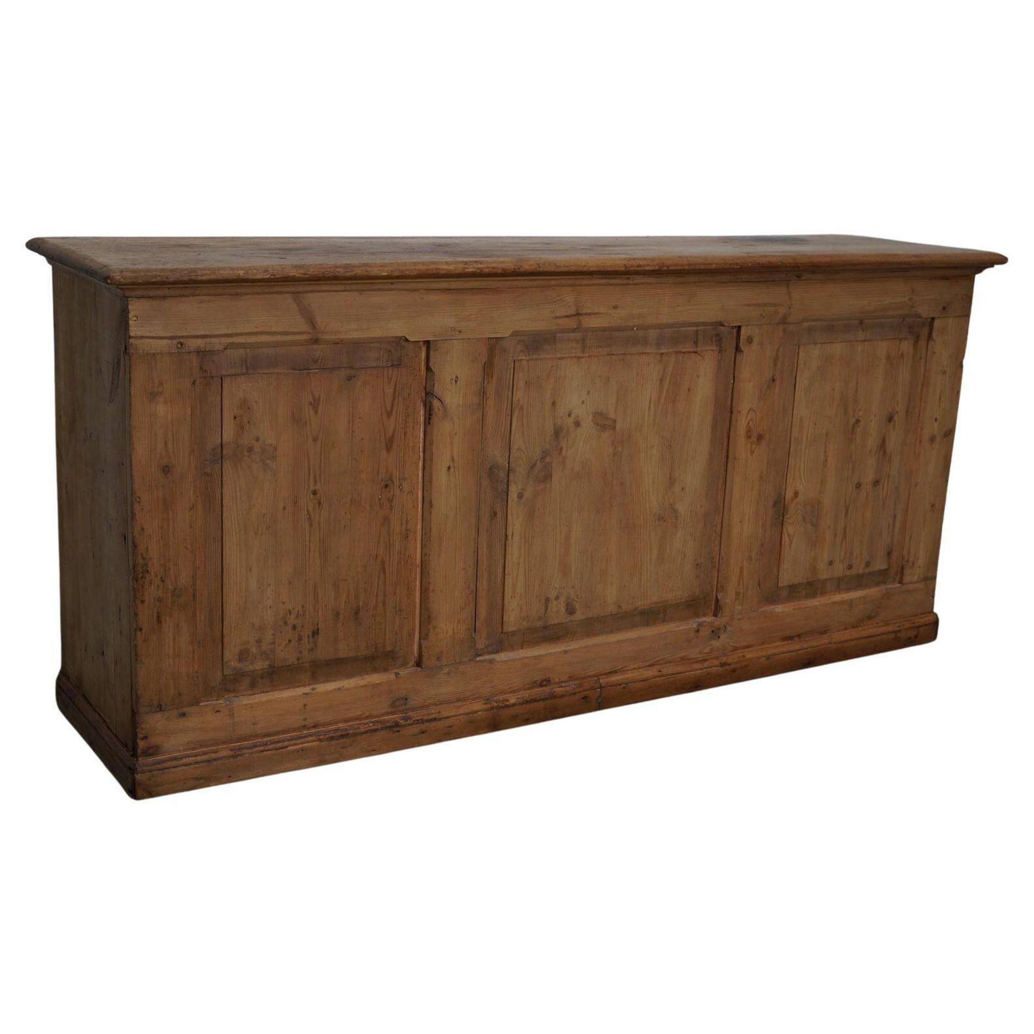 Vintage rustic German pine apothecary cabinet / shop counter, 1930s