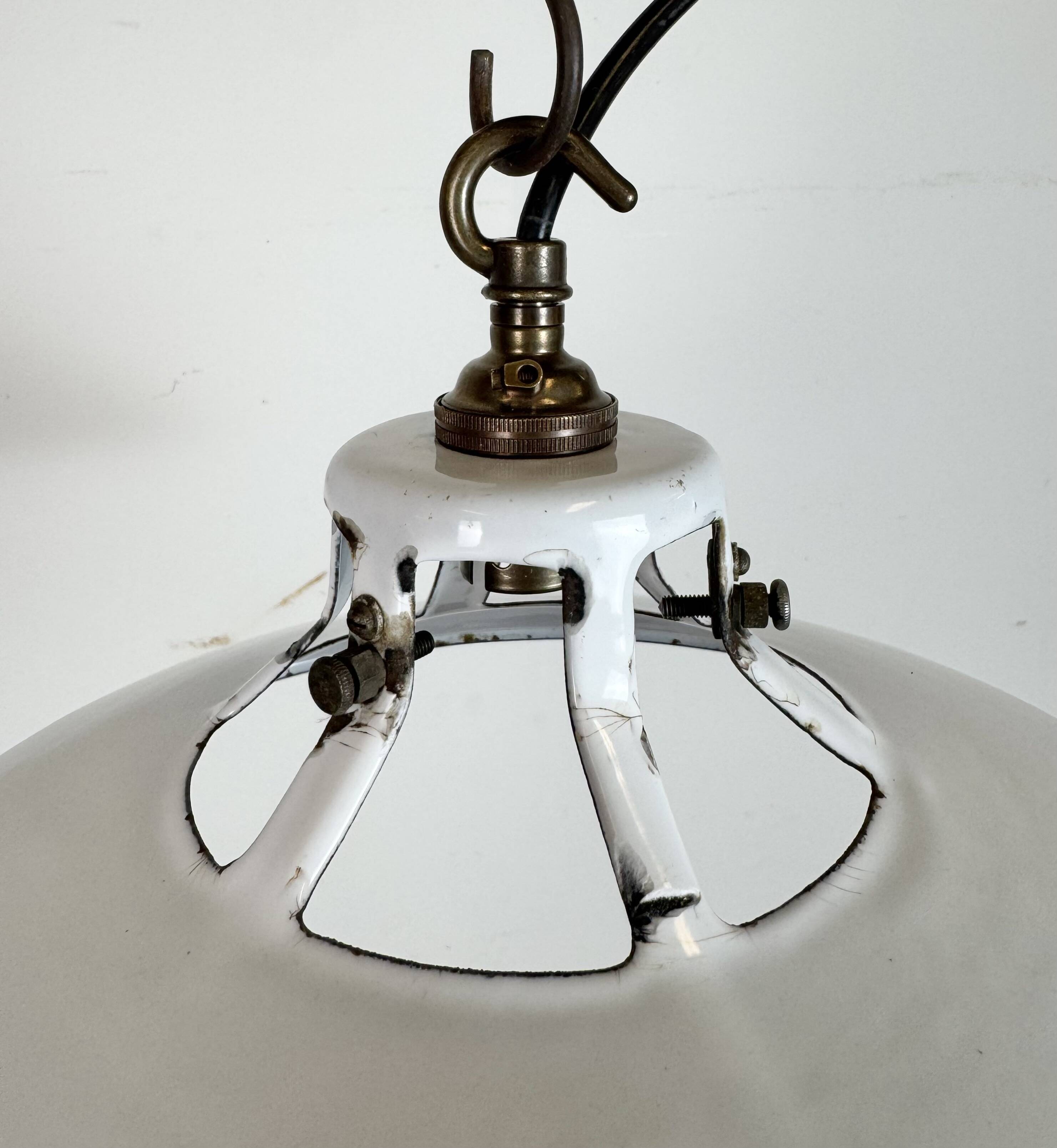 Industrial White Enamel Factory Pendant Lamp, 1960s