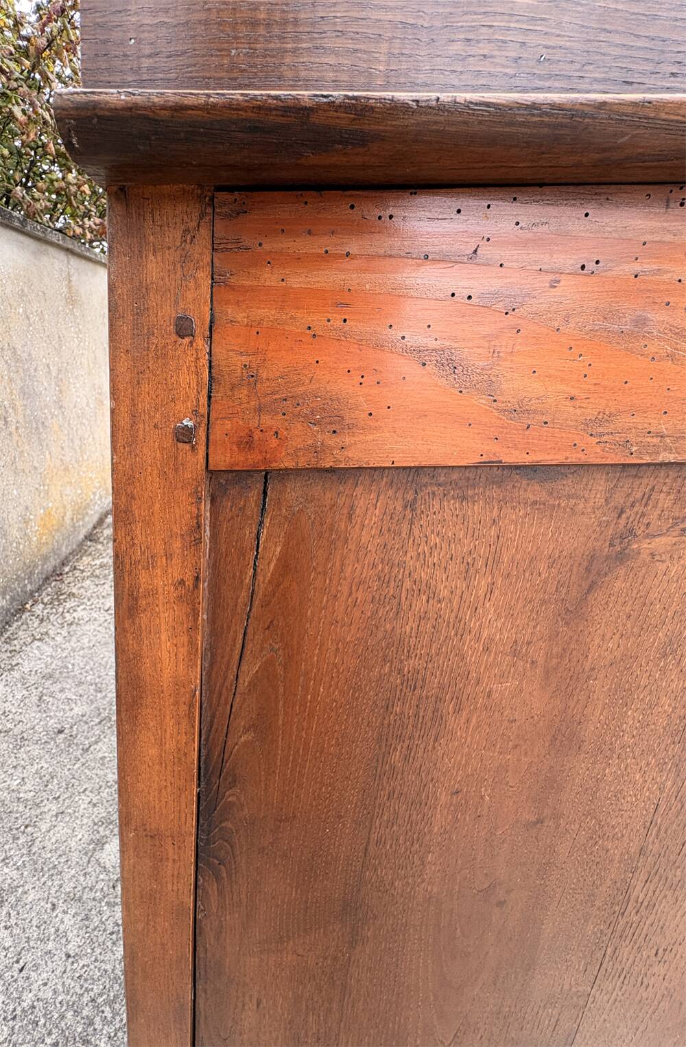 Two-body oak sideboard, circa 1890 — antique glasses and assembly