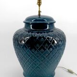 blue ceramic lamp, France, 1950s