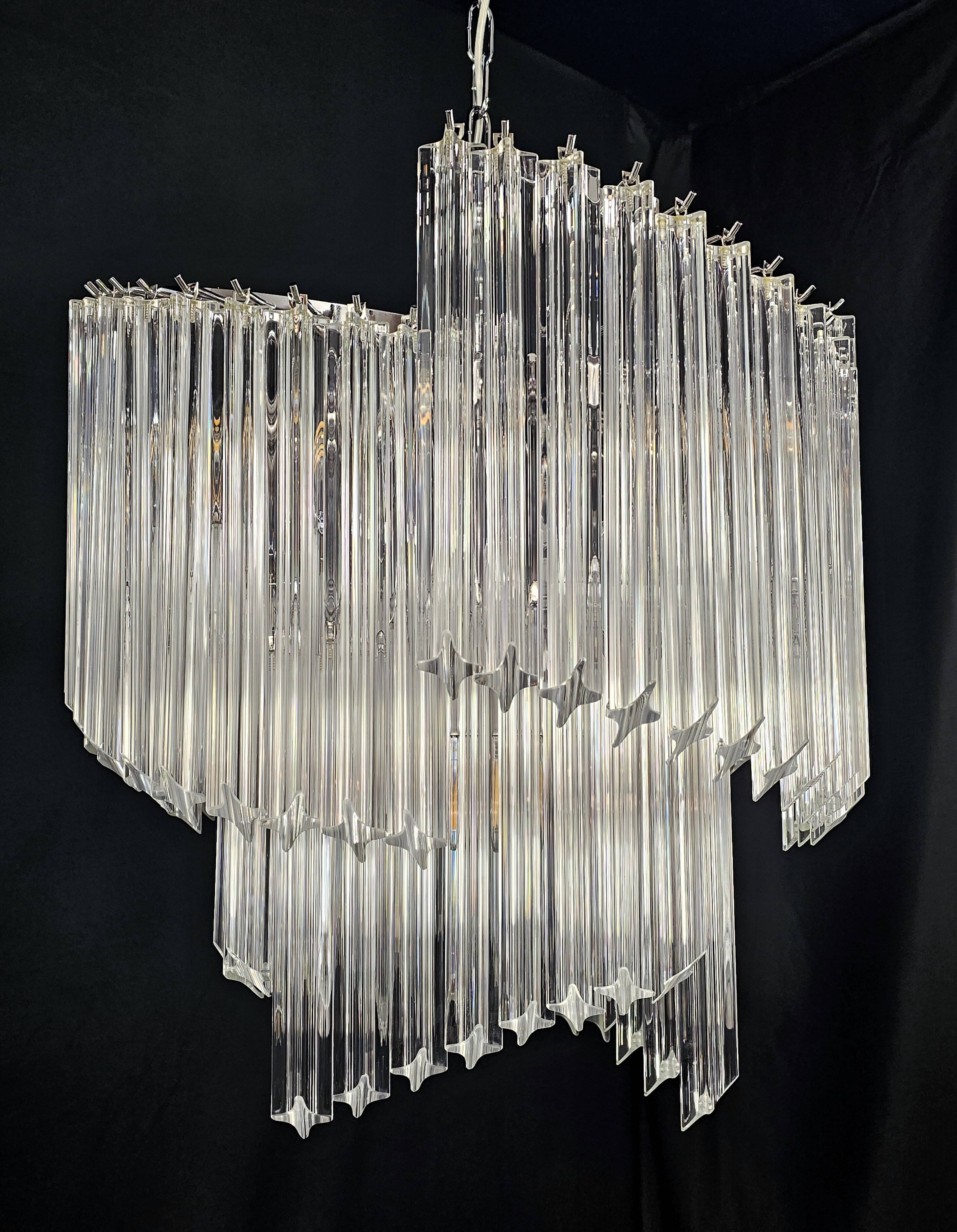 Chandelier with Murano glass quadrilateral prisms, handmade.