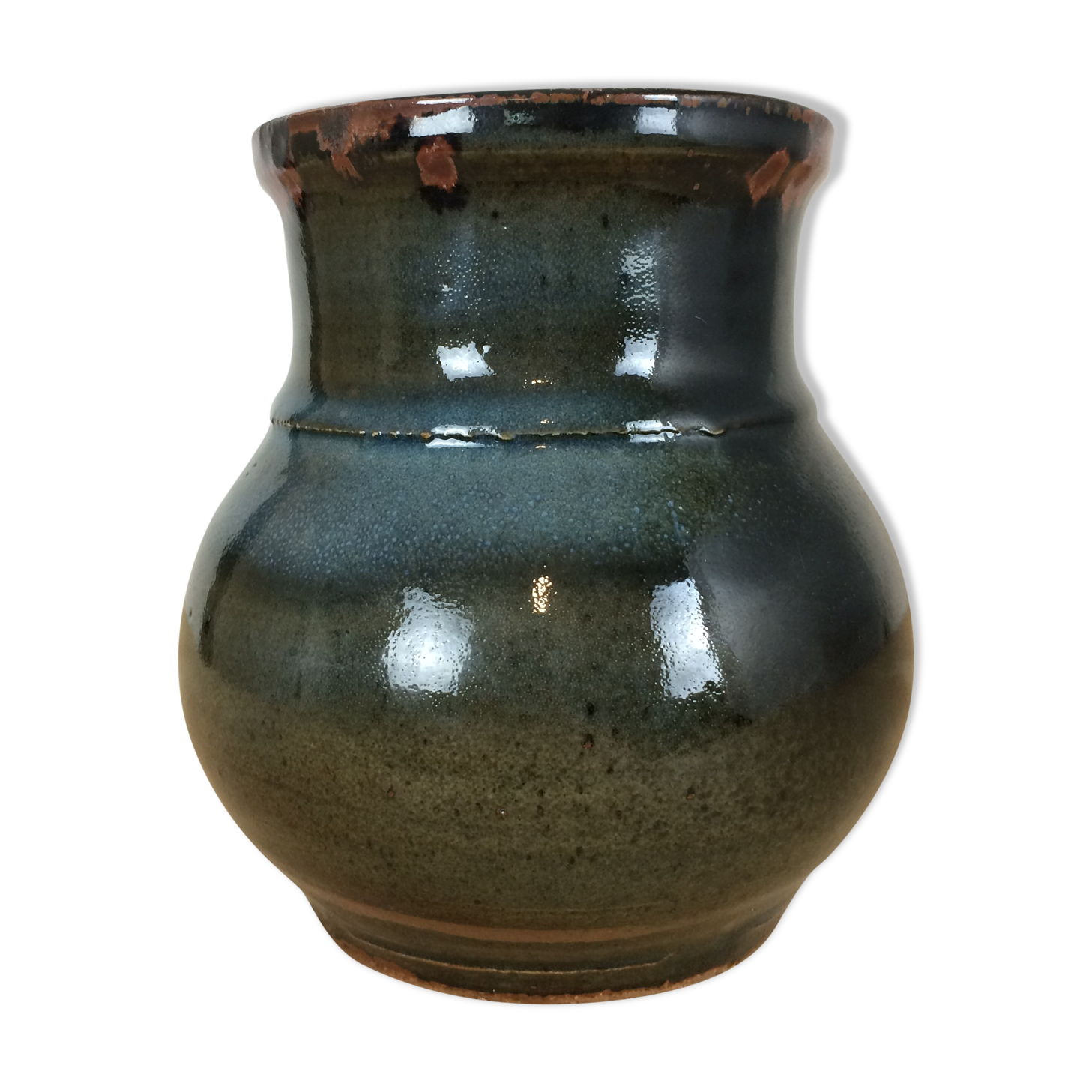 Blue flamed sandstone vase signed