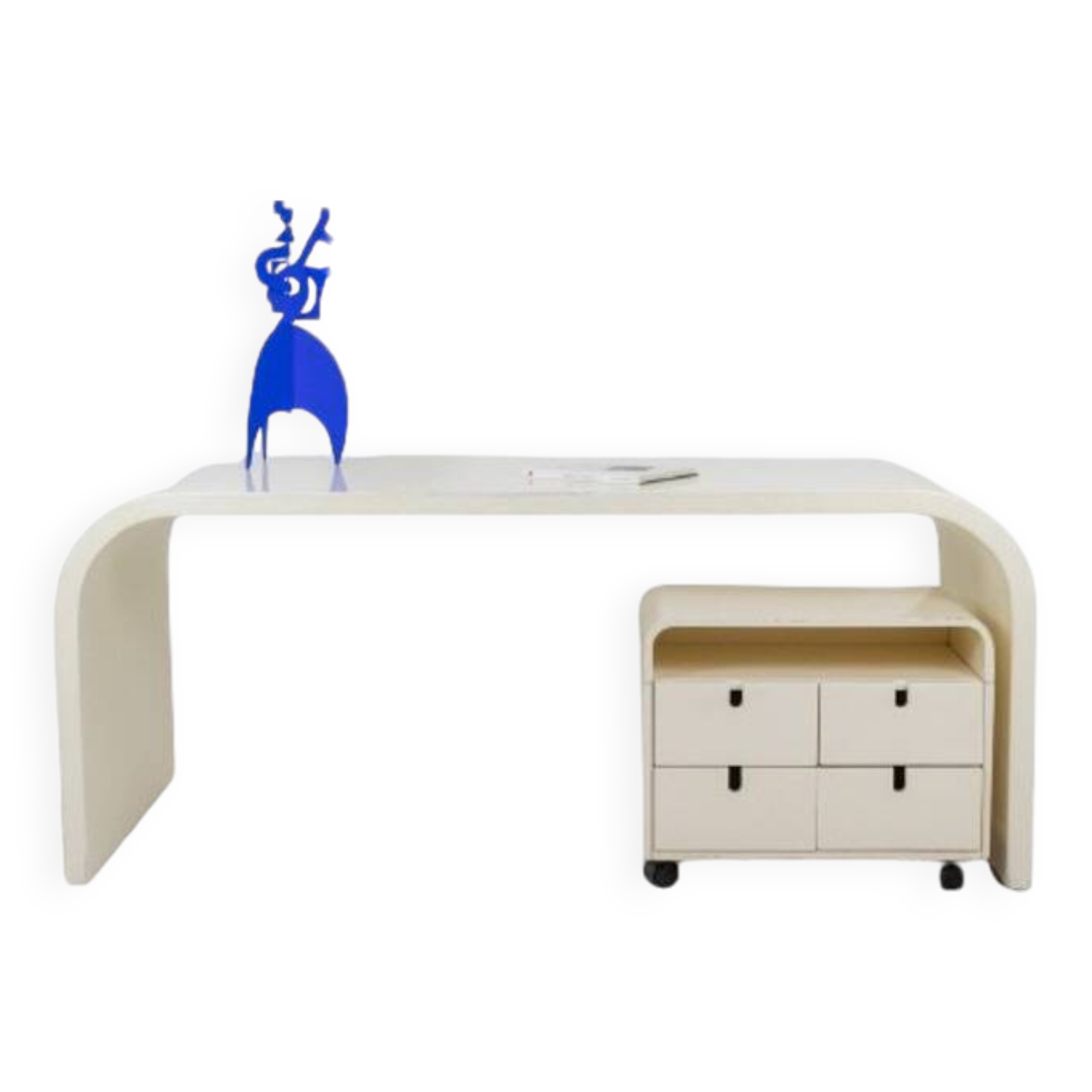 Desk and its cardboard box in white lacquered plywood. 1970s.