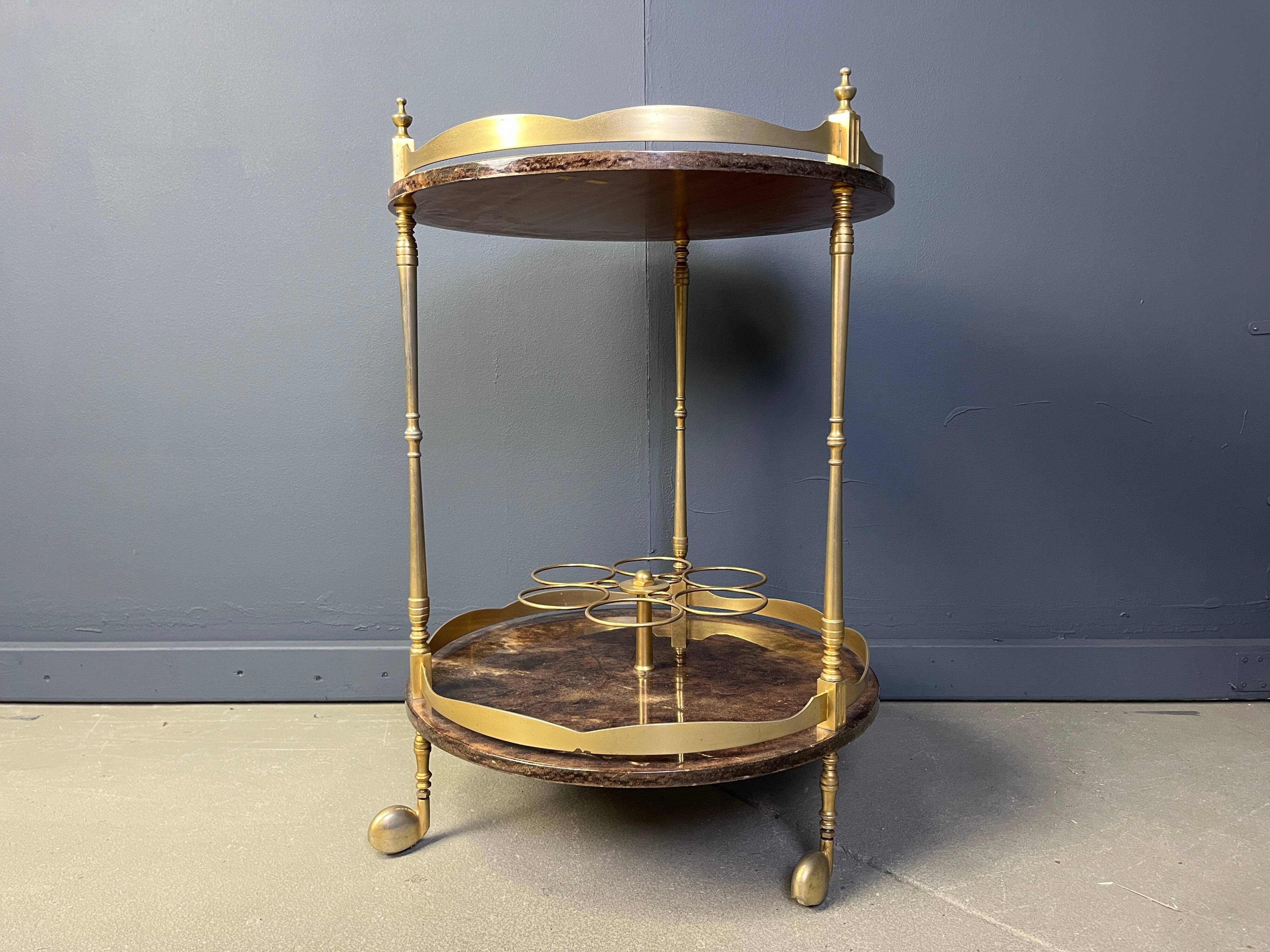 Italian lacquered goatskin / parchment serving bar cart by Aldo Tura