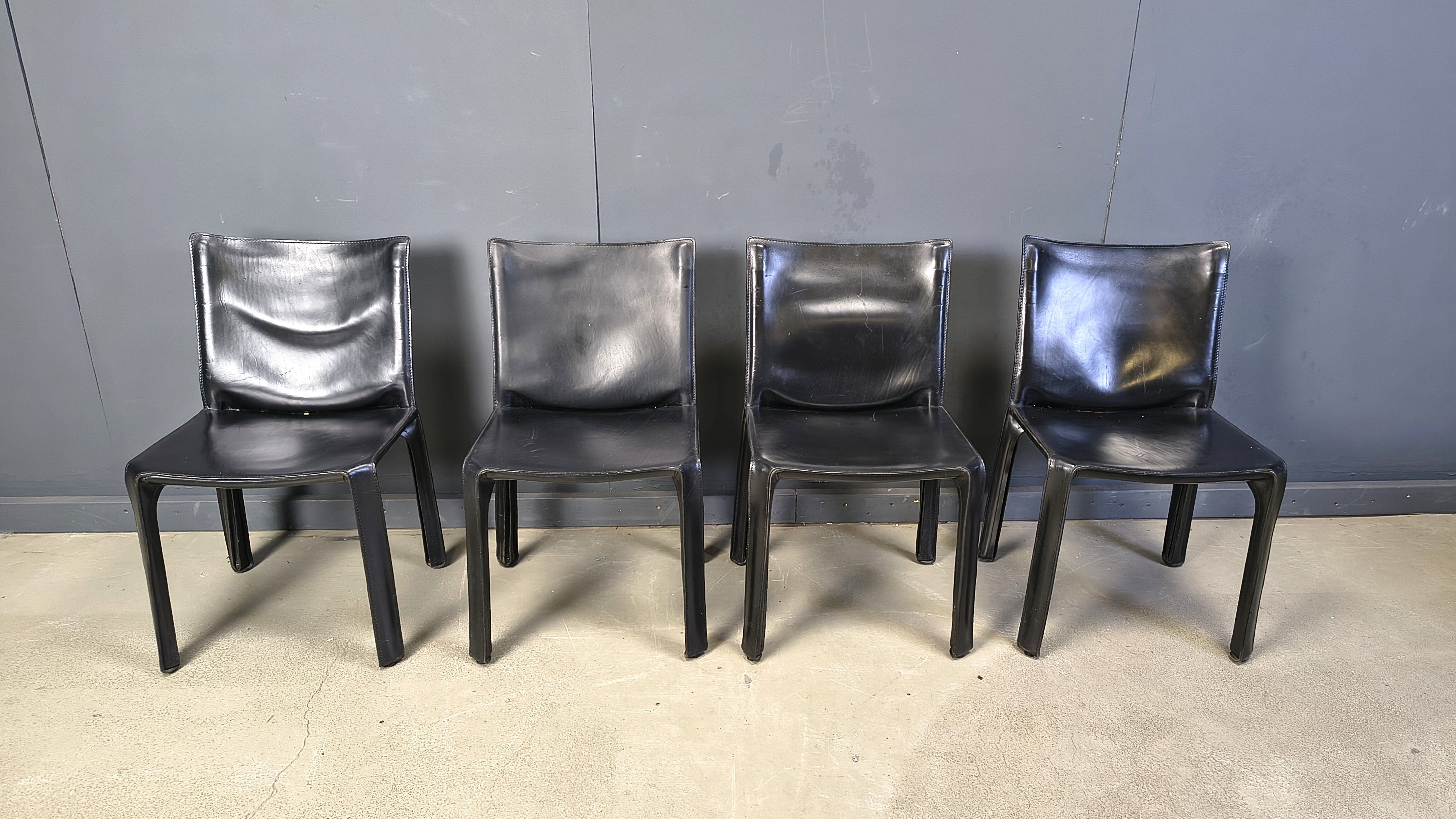 Black leather Mario Bellini Cab dining chairs Italy, 1970s - set of 4