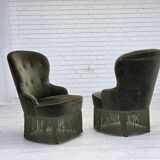 Chaise d'appoint danoise des années 1970, velours vert, pieds en bois de hêtre.