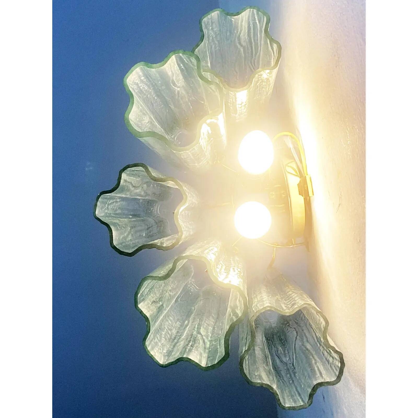 Pair of Contemporary Italian Murano Glass “Tronchi” Wall Sconces in Green