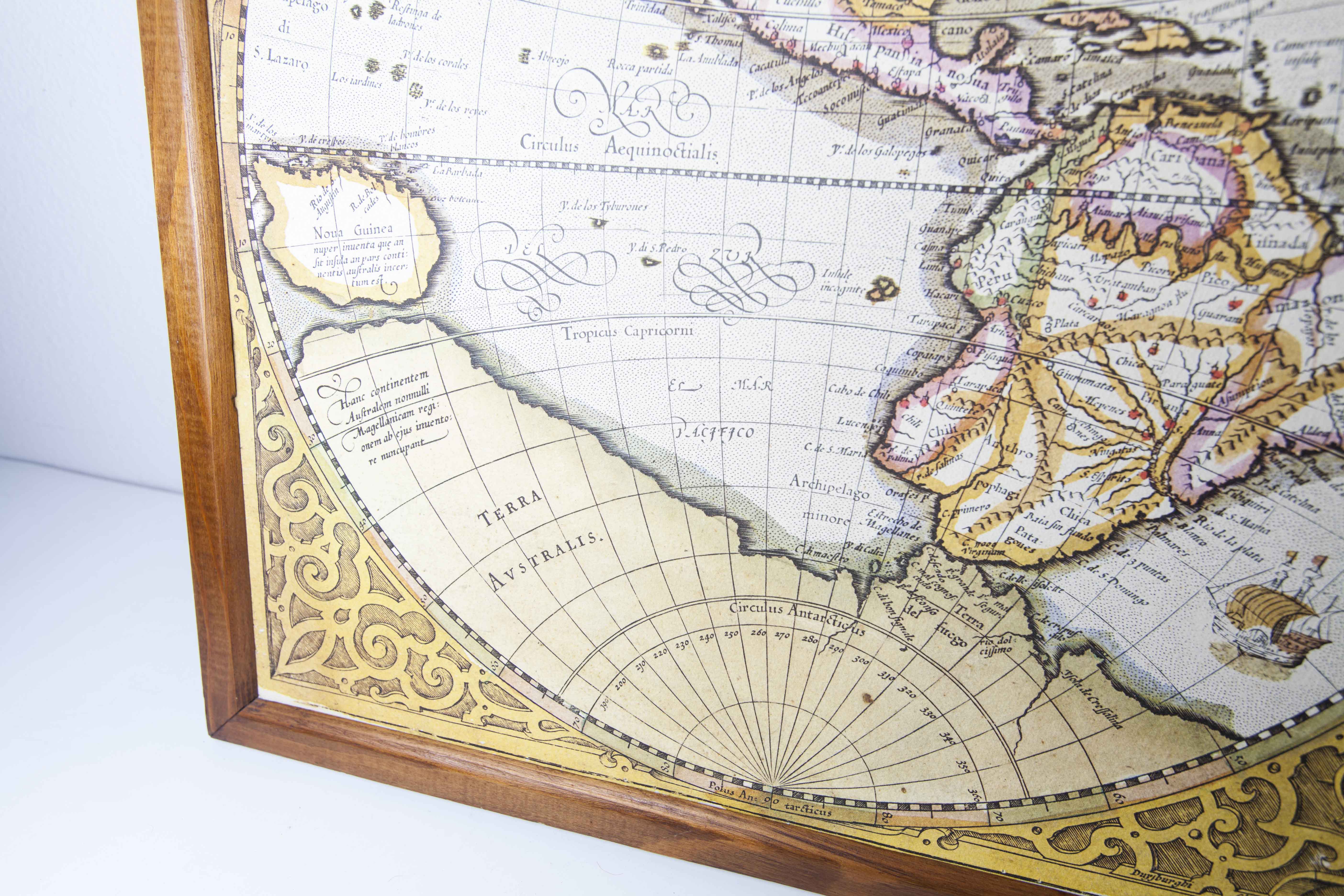 Frame and map "Orbis terrae compendiosa descriptio", Reproduction of an engraving Gérard Mercator