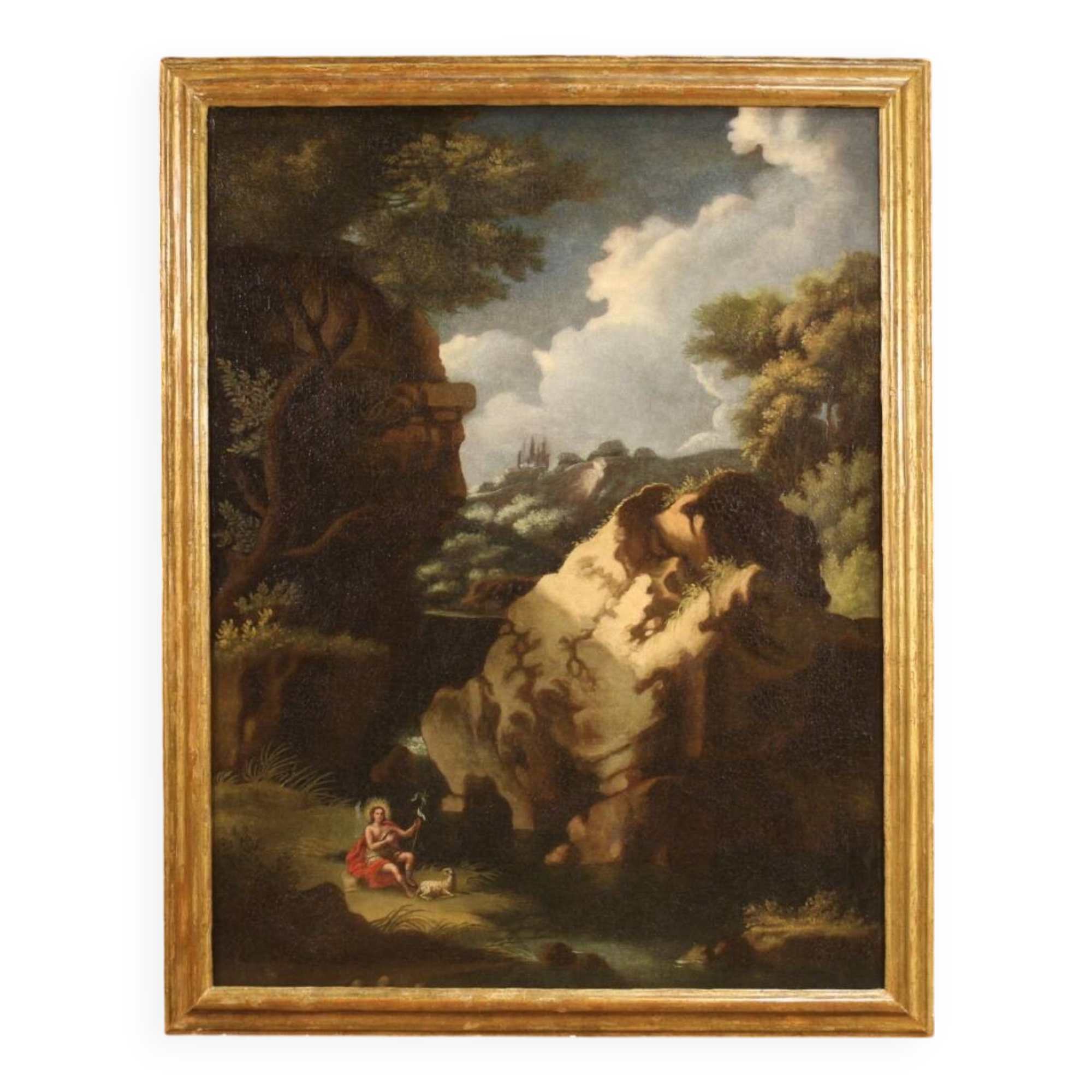 Painting wooded landscape with St. John the Baptist from 18th century