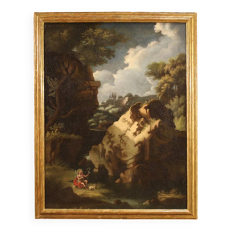 Painting wooded landscape with St. John the Baptist from 18th century