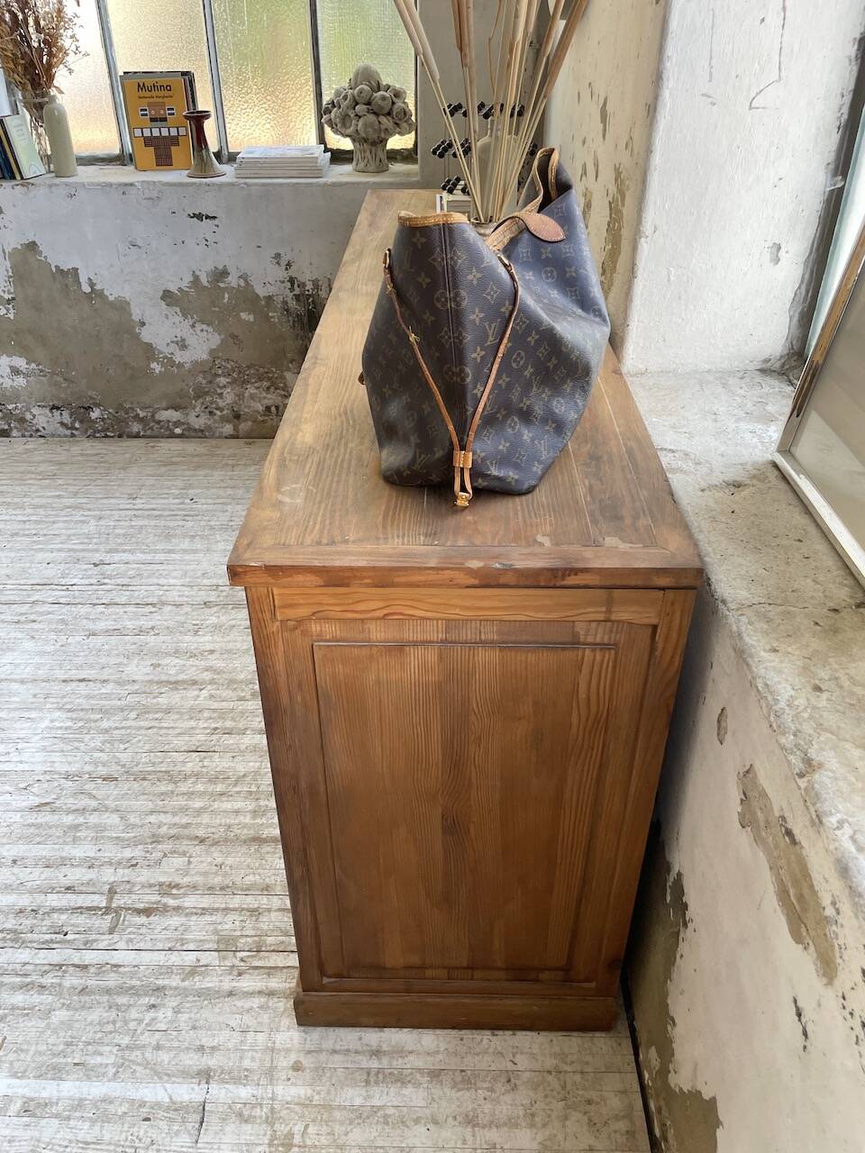50s pitch pine haberdashery cabinet