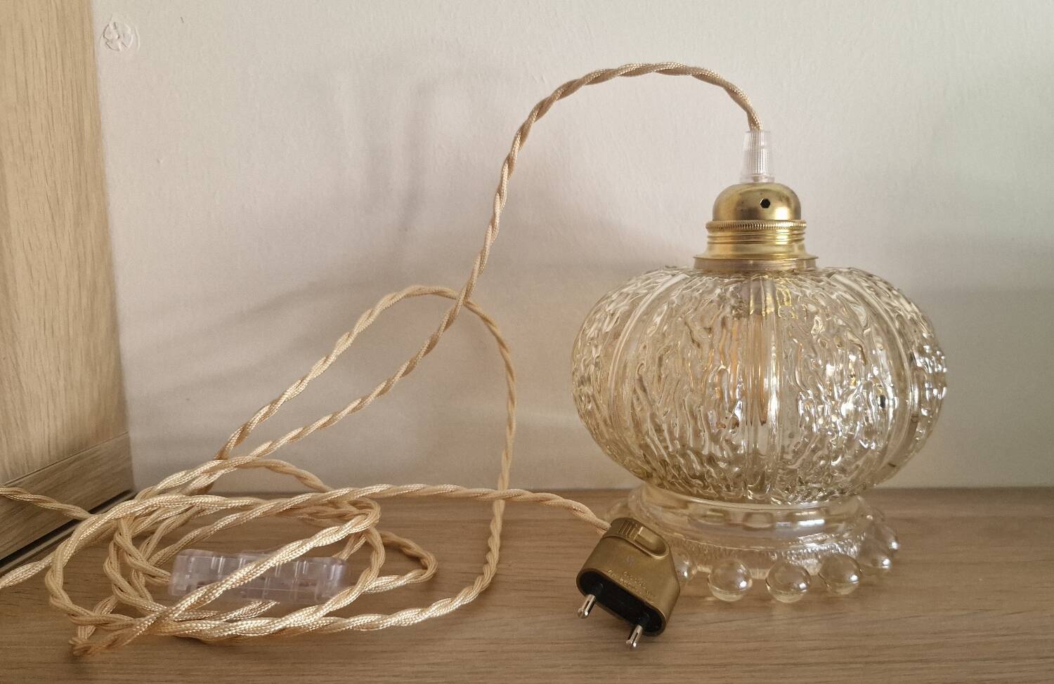 Textured amber pendant or portable lamp with pearl base