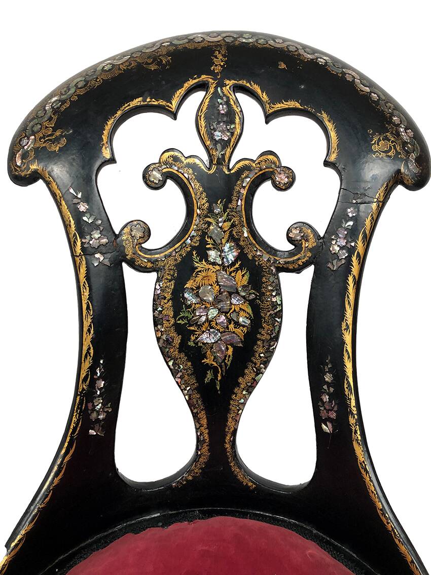 High-backed chair in wood and burgundy boiled cardboard, Napoleon III