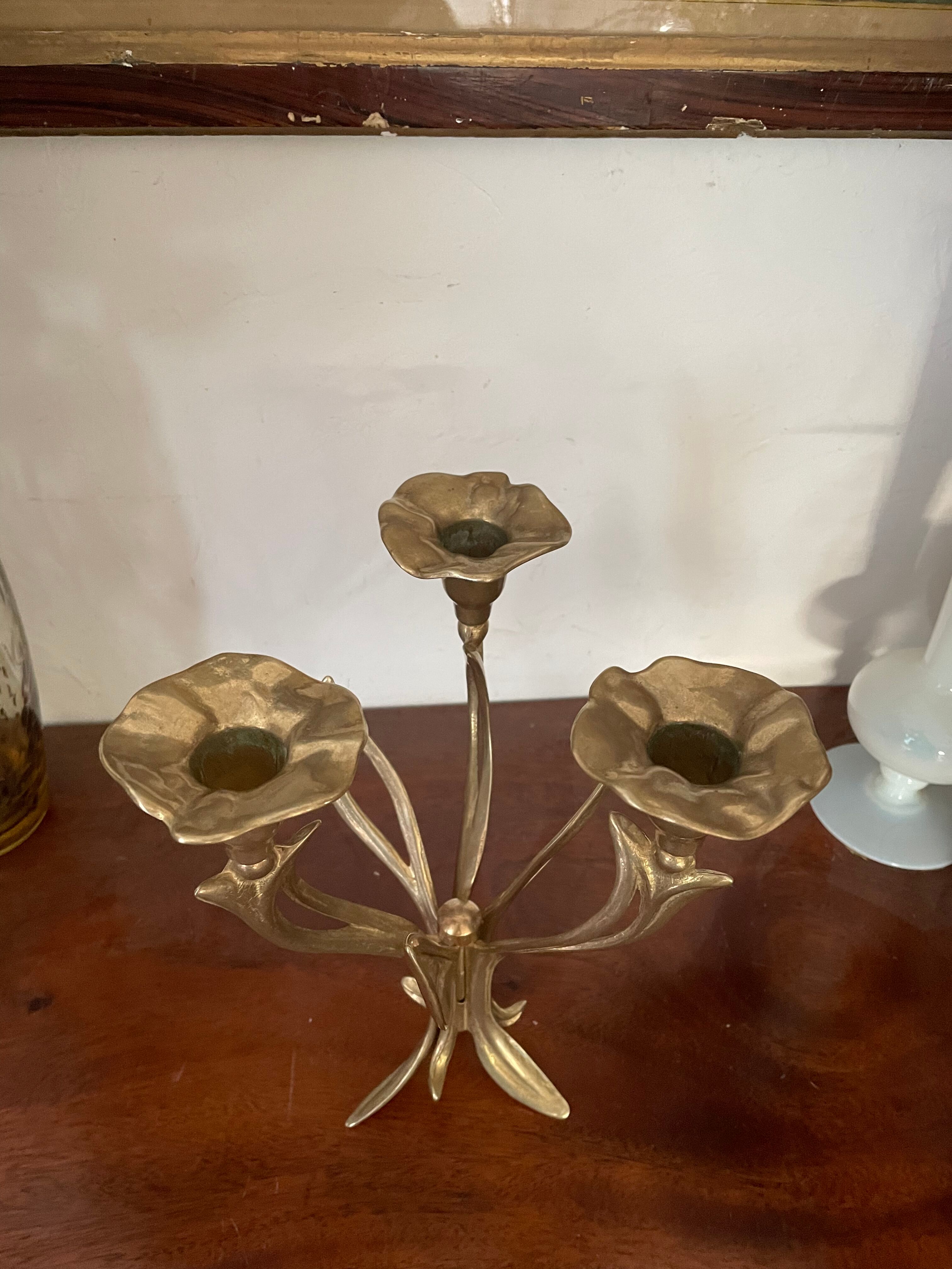 Brass flower candlestick