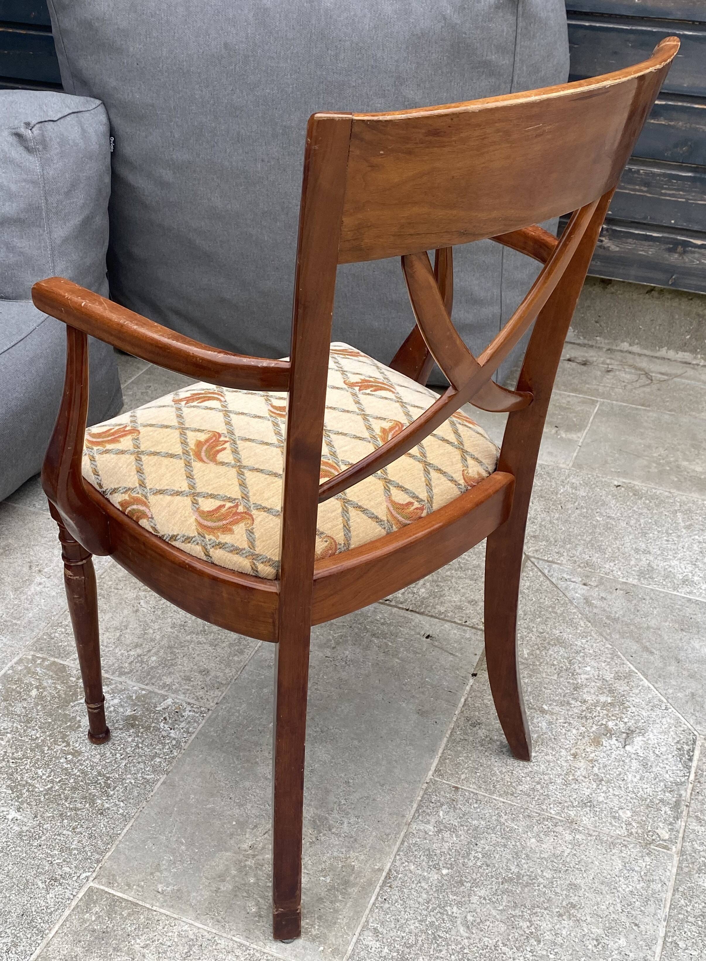 Fauteuil de bureau ancien en merisier et tissu