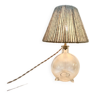 Lampe vintage en verre abat-jour en corde 1970