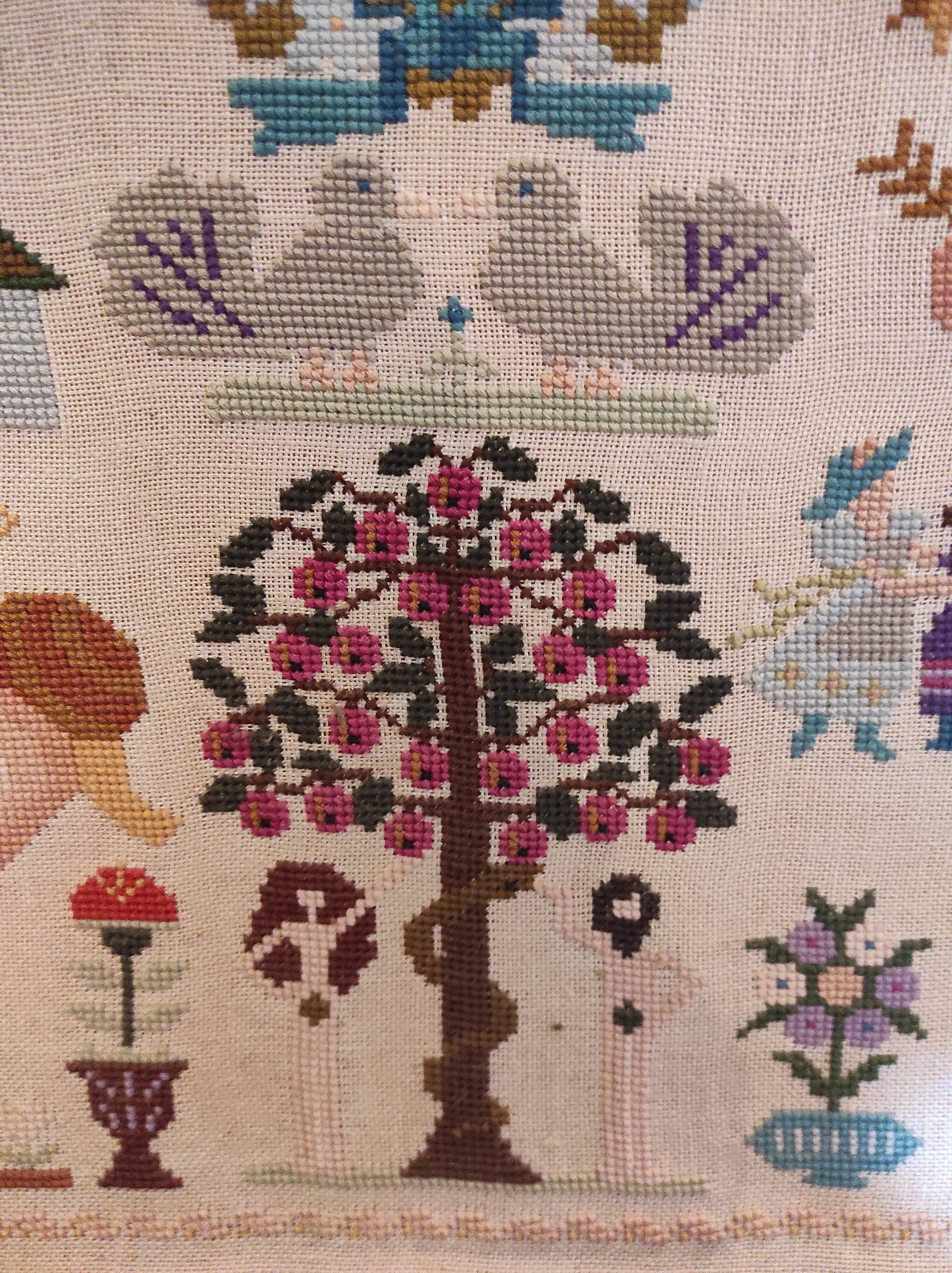 French vintage very large cross stitch sample exercise, 1977