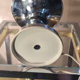 Table lamp with chrome base and white opaline globe