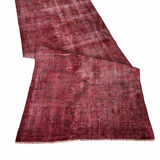 Distressed Turkish Narrow Runner 270 x 100 cm Wool Vintage rug, Over-dyed Red