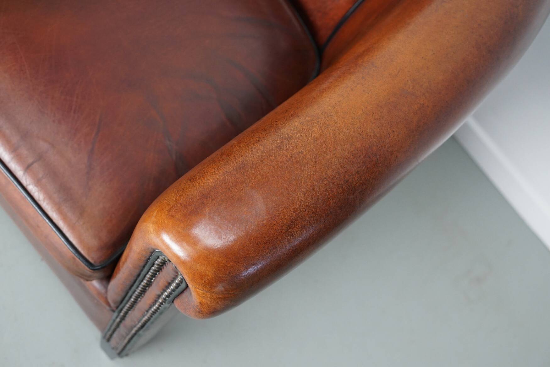 Vintage Dutch Cognac Leather Club Chairs, Set of 2
