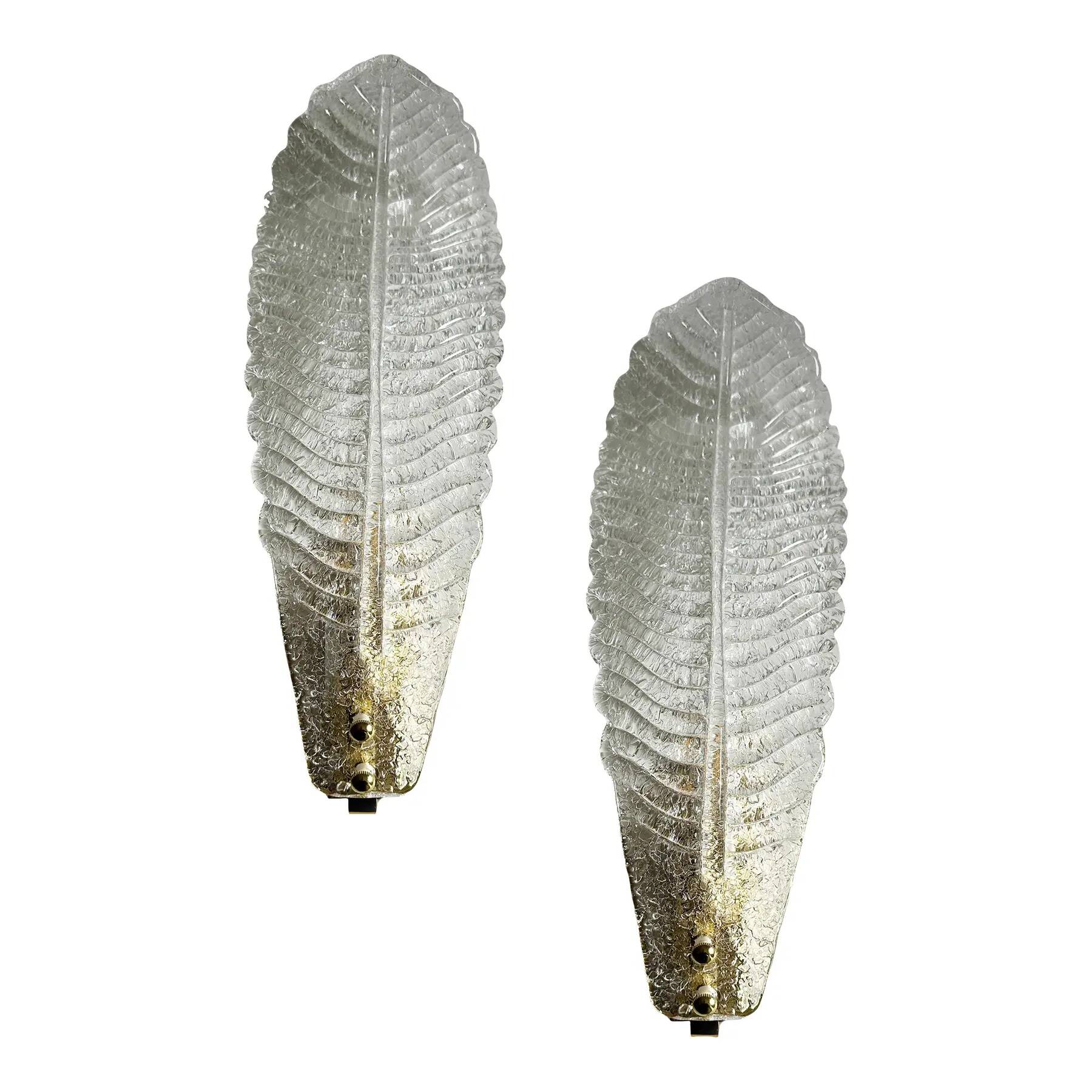 Romantic Venetian White Graniglia Leaf Murano Glass Wall Sconce Set
