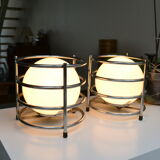 Paire de lampes opaline et chrome années 60-70