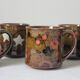 6 mugs en grès flambé vintage années 70
