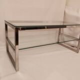 1980s coffee table with a double chrome metal top.