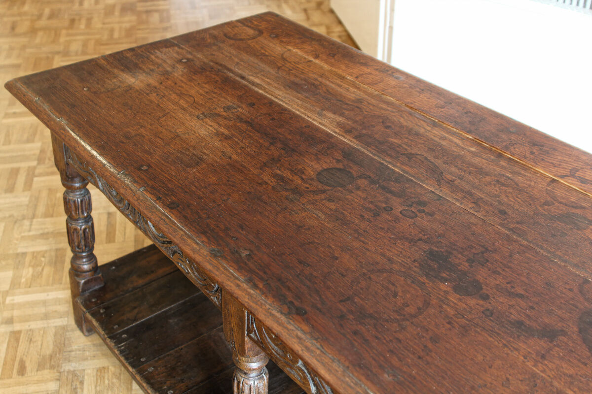 Carved solid oak coffee table