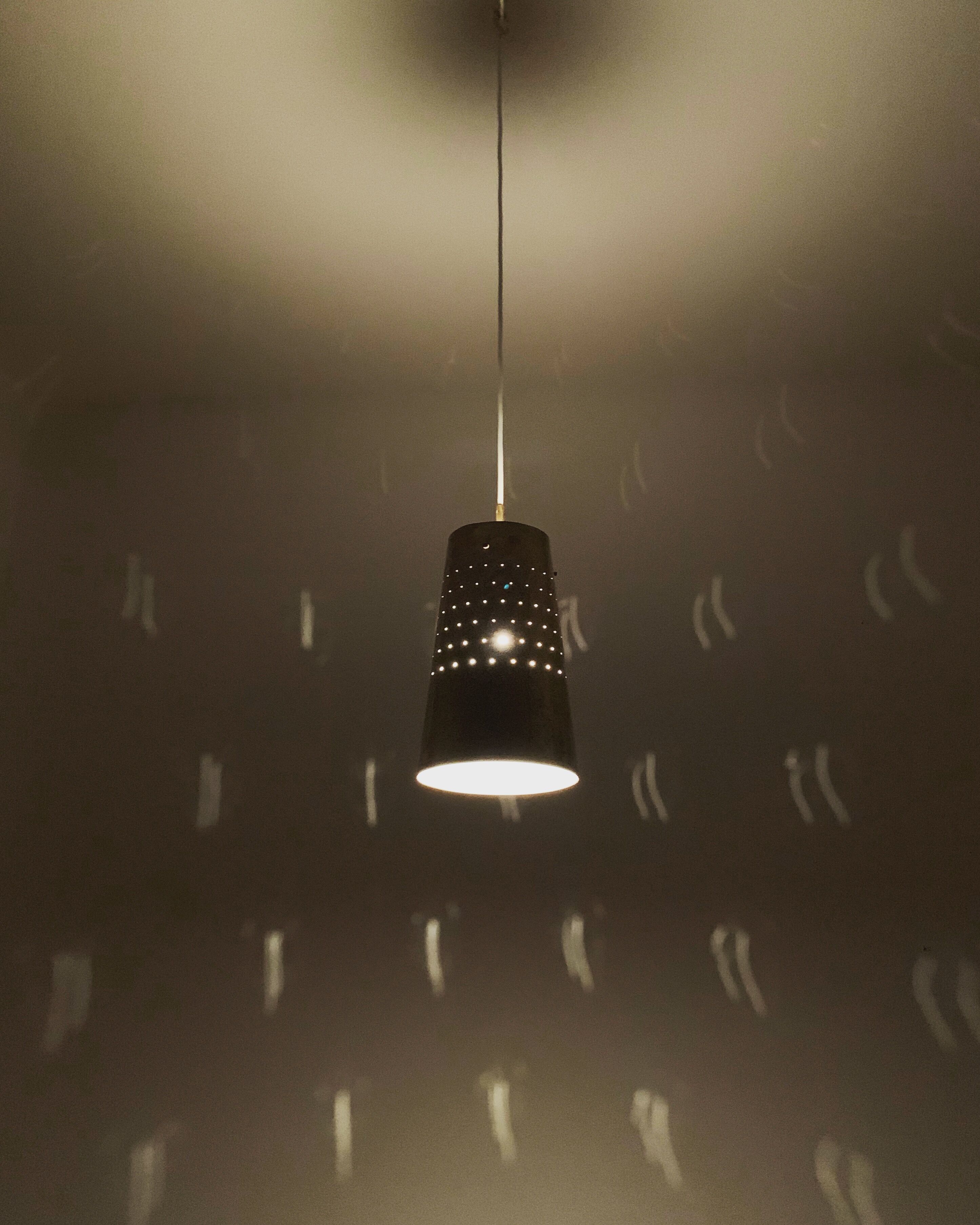 Set of 2 large Mid Century Modern perforated brass pendant lamps