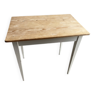 Ancienne table bois patiné blanche