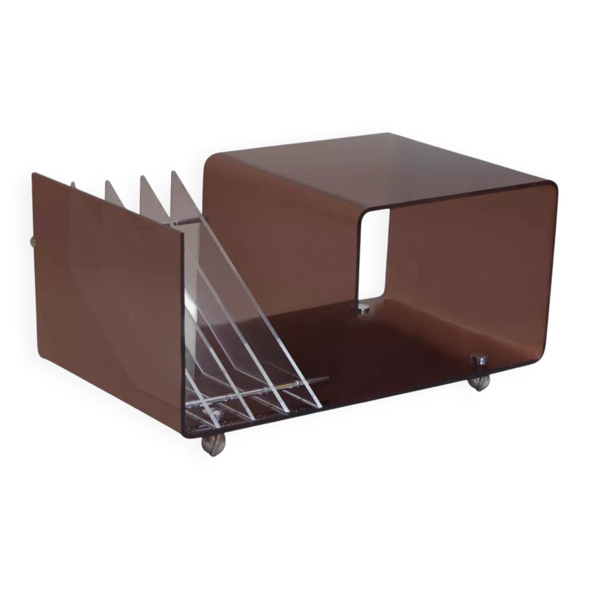 Plexiglass table for magazines and vintage vinyl storage by Michel Dumas for Roc.