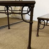 Coffee table set and wrought iron sofa end