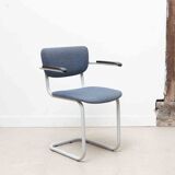 Blue fabric S-shaped chair with armrests