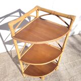 Corner rattan shelf with 3 wooden shelves