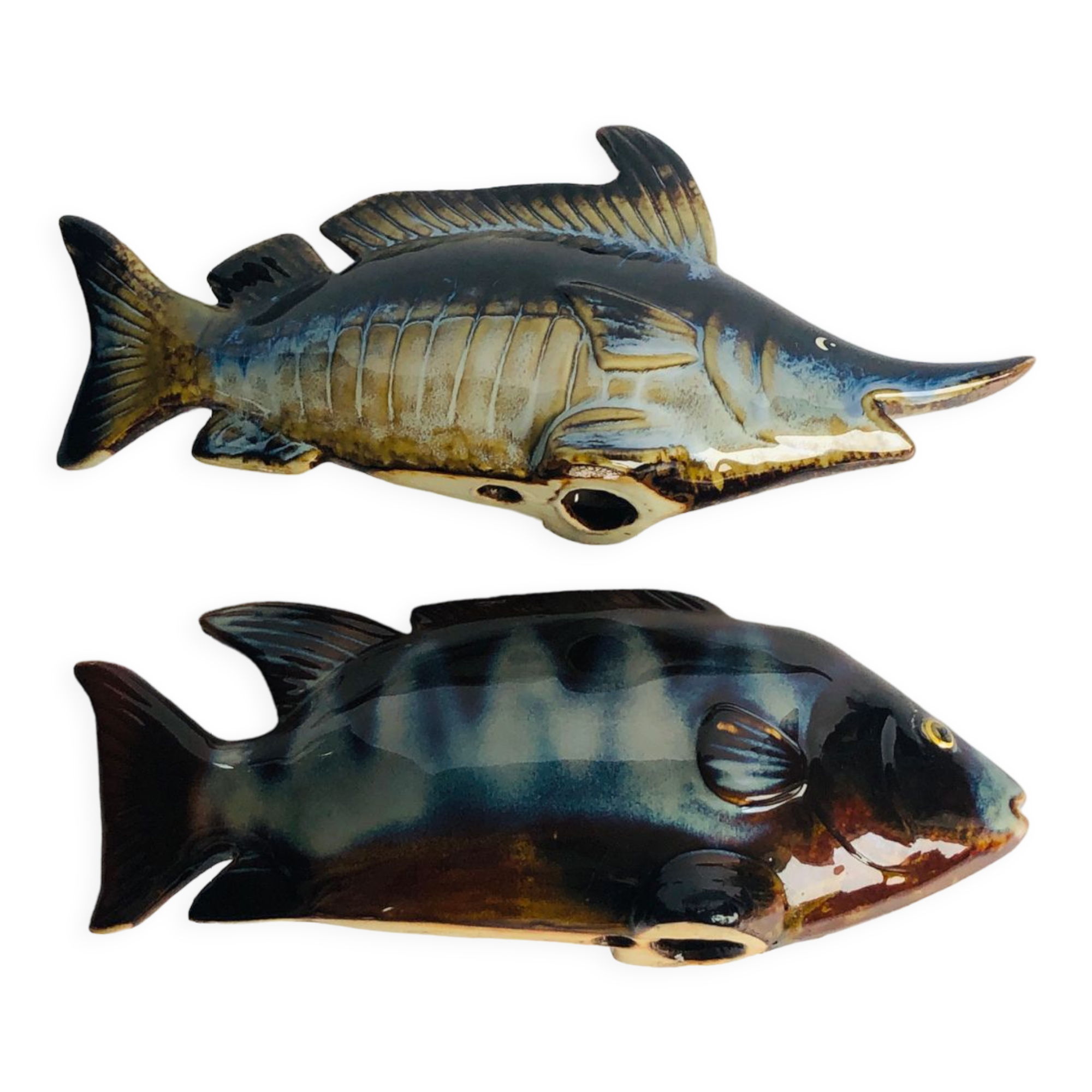 2 fish in glazed ceramic vintage