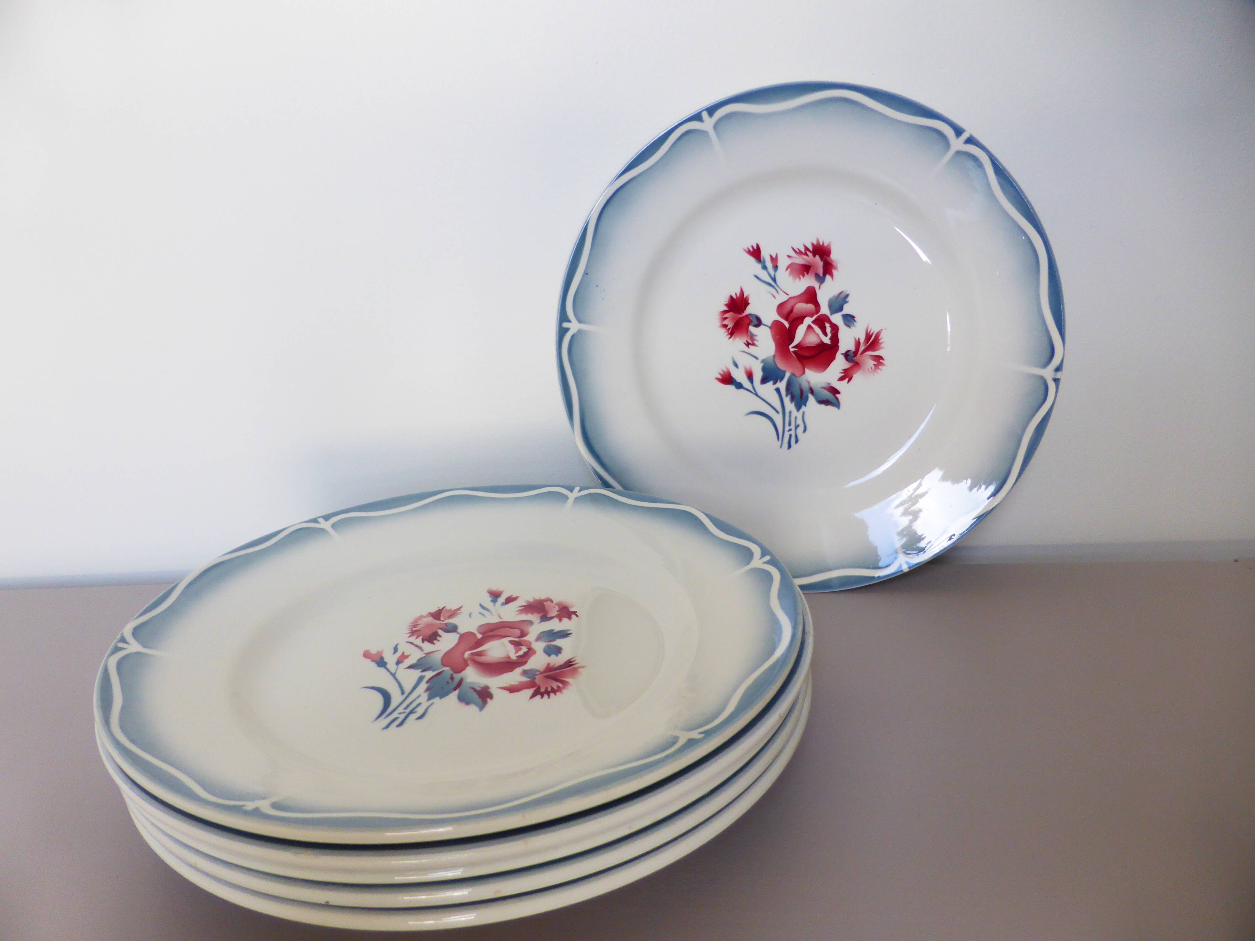 6 flat plates of Digoin Sarreguemines model Nina Rosa 210404