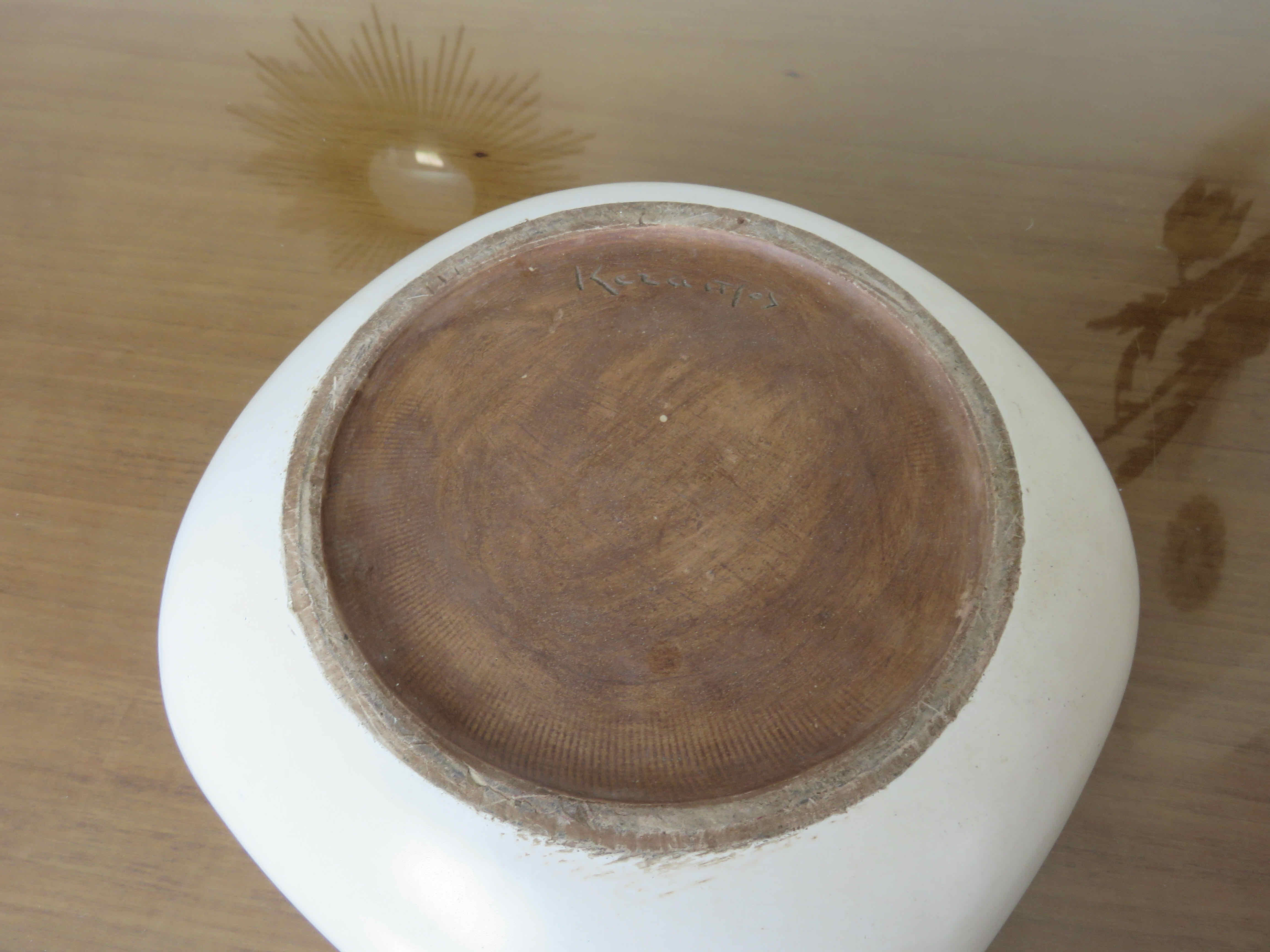 Keramos ceramic trinket tray in white and yellow, 1950s/60s