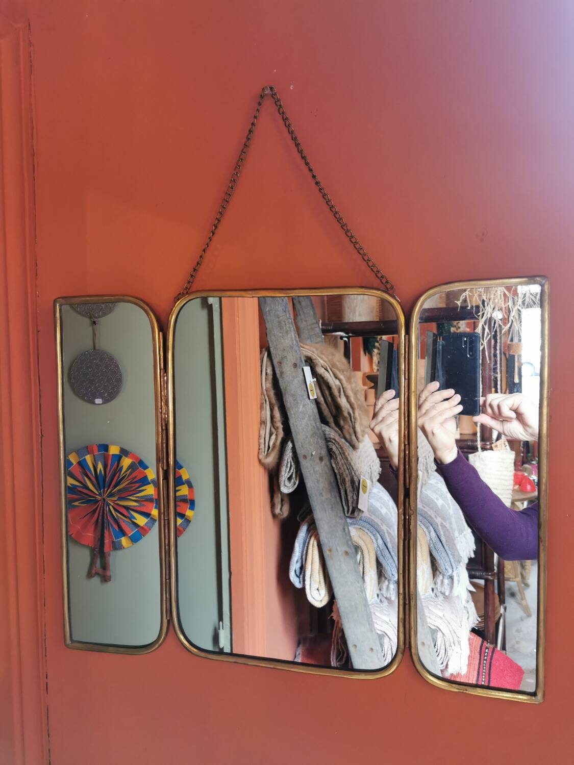 Solid brass triptych barber mirror