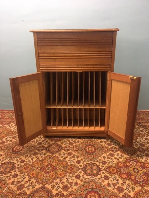 Vintage wooden vinyl turntable cabinet, 1930s style