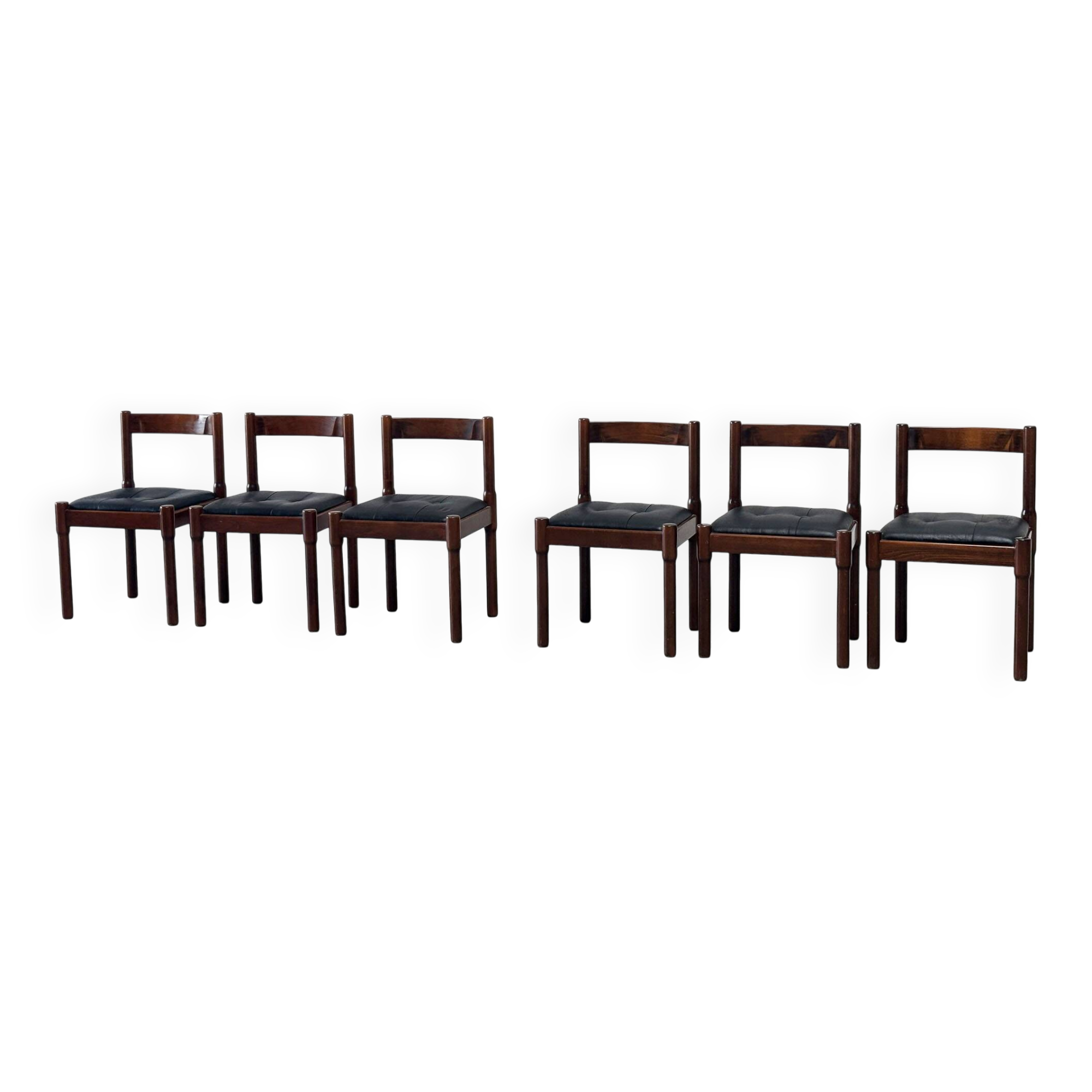 Set of six leather "Carimate" dining chairs by Vico Magistretti for Cassina