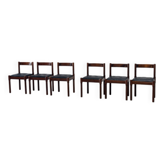 Set of six leather "Carimate" dining chairs by Vico Magistretti for Cassina