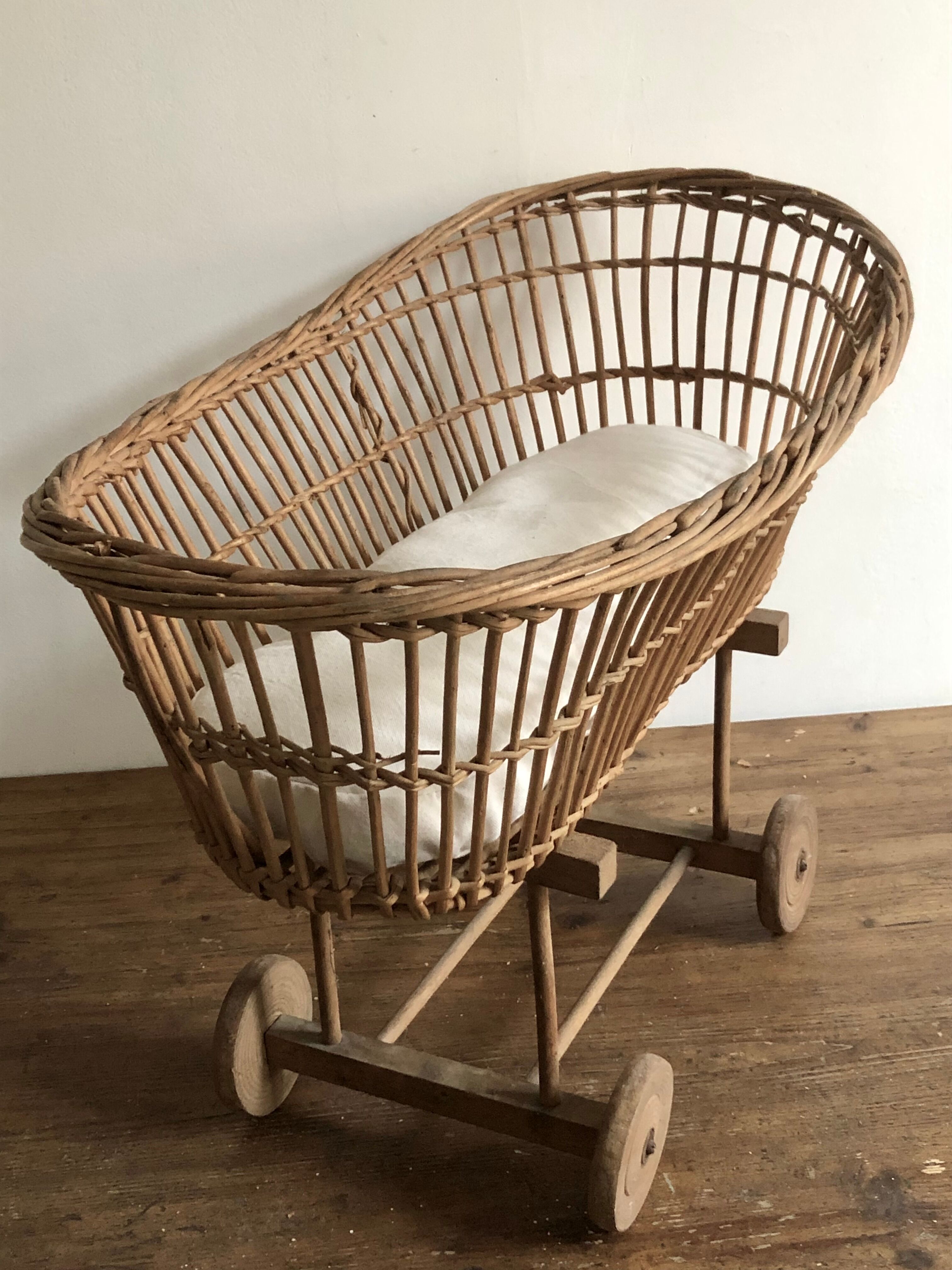 Antique toy, wicker doll cradle
